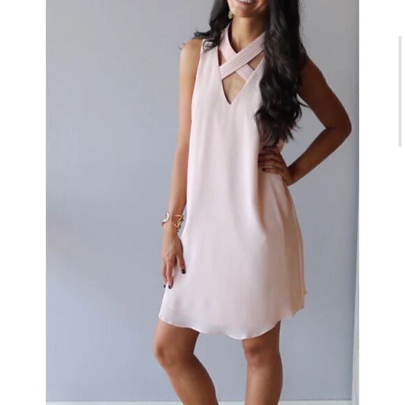 Naked Zebra Cross Neck Chiffon Mini Shift Dress - Picture 1 of 10